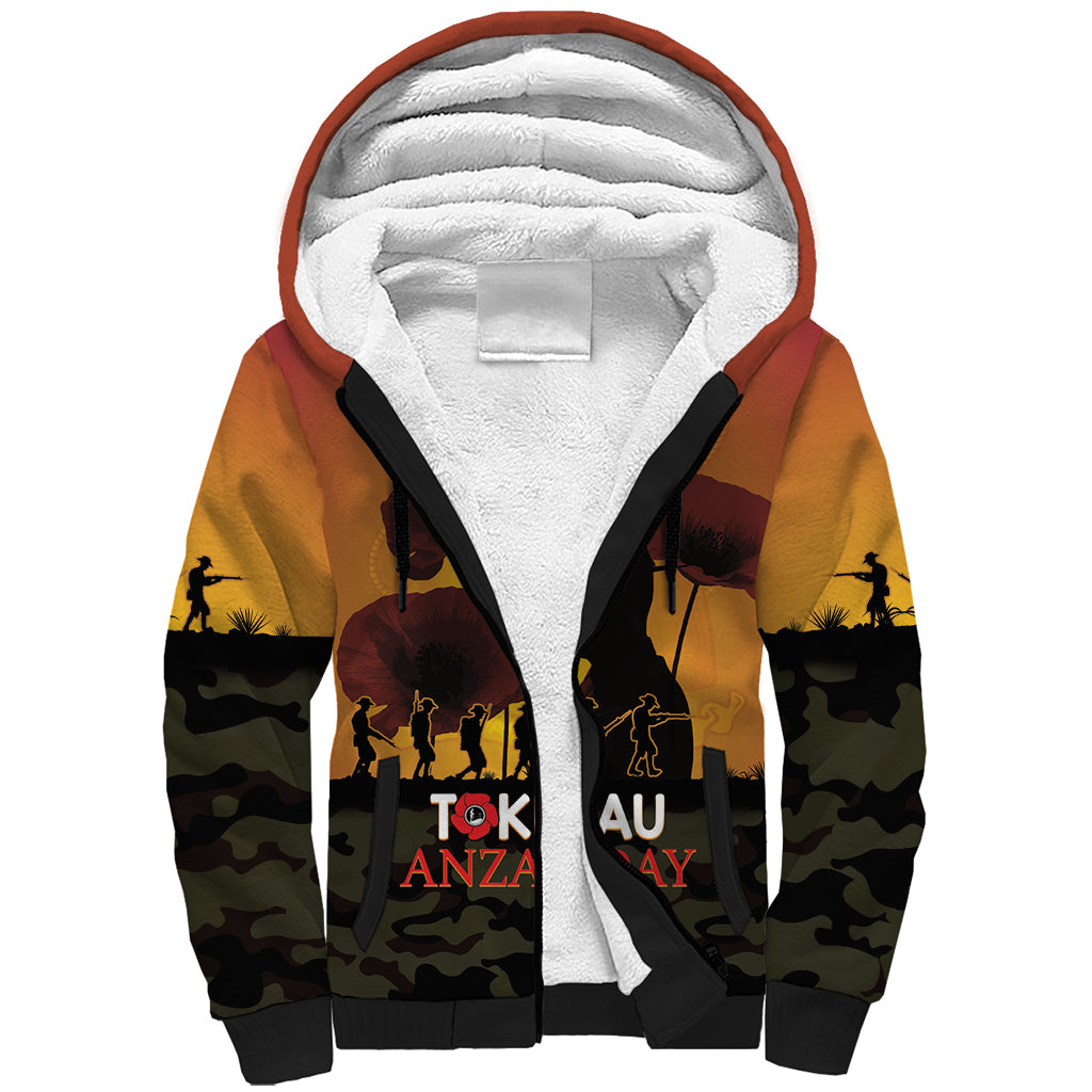 Tokelau ANZAC Day Sherpa Hoodie Camouflage With Poppies Lest We Forget LT14 Unisex Yellow - Polynesian Pride
