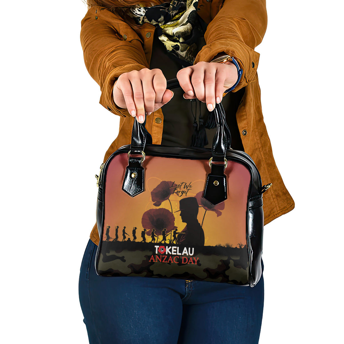 Tokelau ANZAC Day Shoulder Handbag Camouflage With Poppies Lest We Forget LT14 One Size Yellow - Polynesian Pride