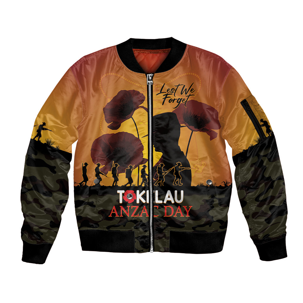 Tokelau ANZAC Day Sleeve Zip Bomber Jacket Camouflage With Poppies Lest We Forget LT14 Unisex Yellow - Polynesian Pride