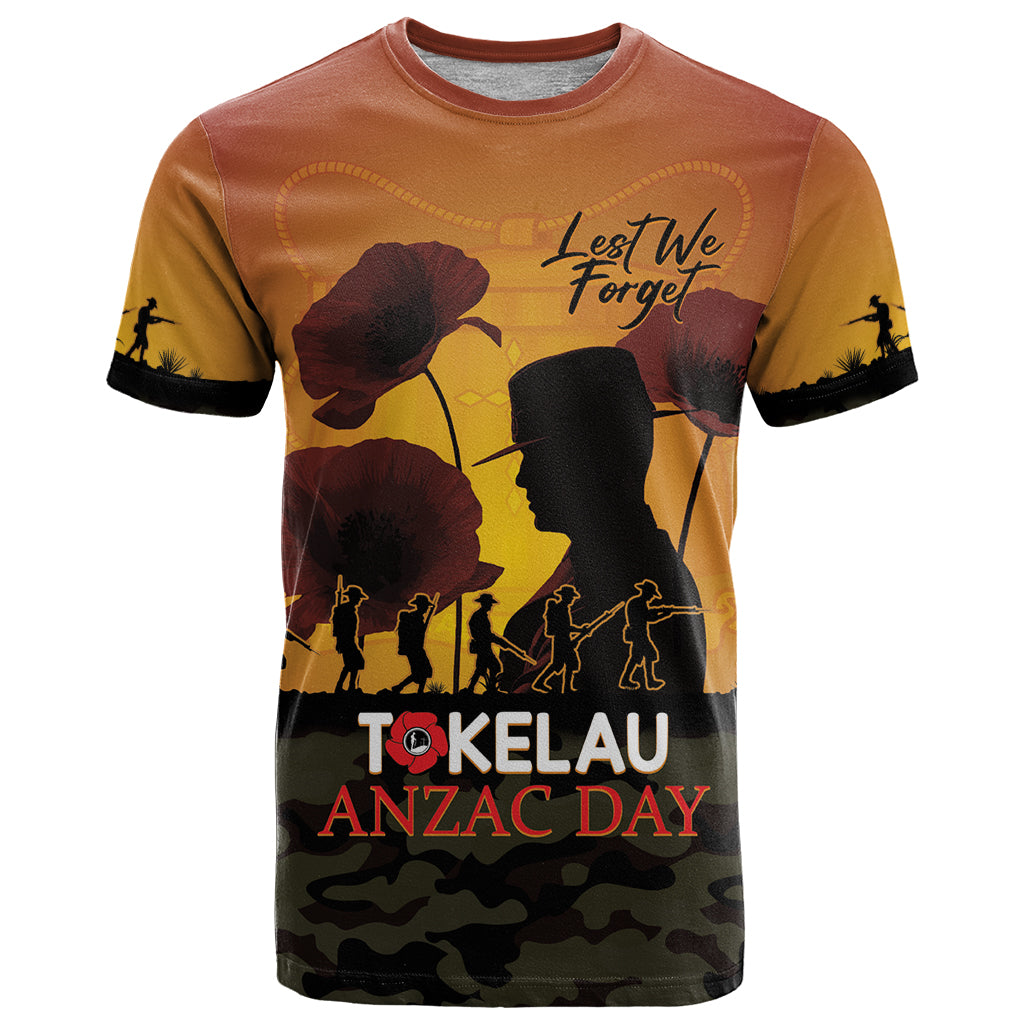 Tokelau ANZAC Day T Shirt Camouflage With Poppies Lest We Forget LT14 Yellow - Polynesian Pride