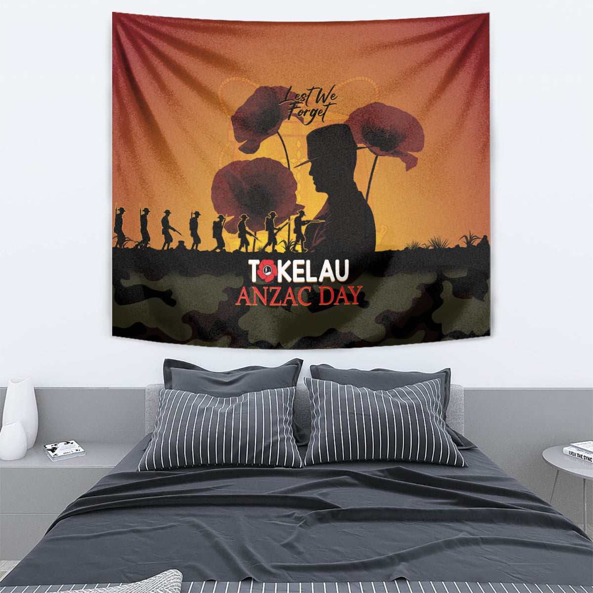 Tokelau ANZAC Day Tapestry Camouflage With Poppies Lest We Forget LT14 - Polynesian Pride