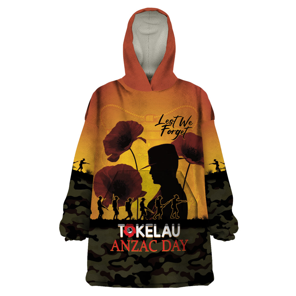 Tokelau ANZAC Day Wearable Blanket Hoodie Camouflage With Poppies Lest We Forget LT14 One Size Yellow - Polynesian Pride