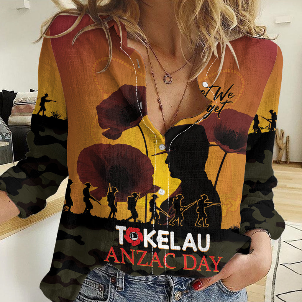 Tokelau ANZAC Day Women Casual Shirt Camouflage With Poppies Lest We Forget LT14 Female Yellow - Polynesian Pride