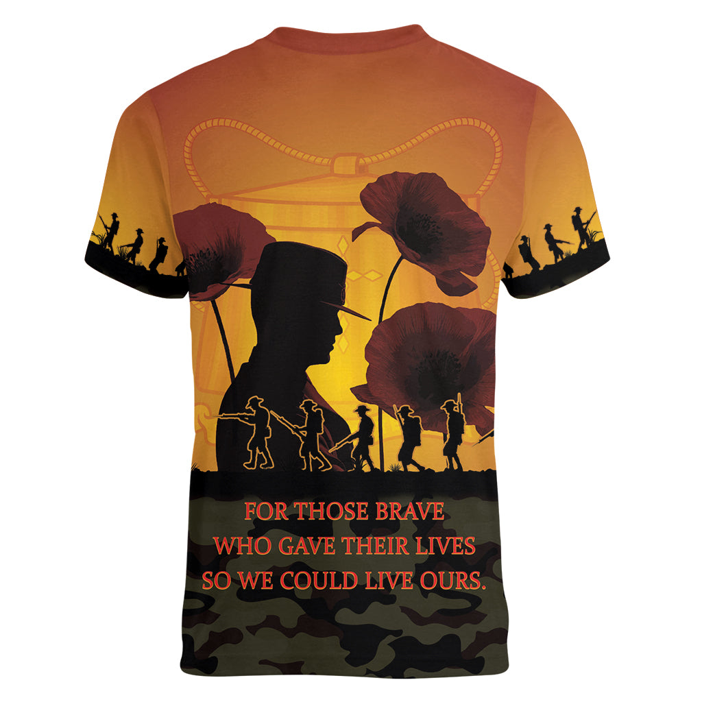 Tokelau ANZAC Day Women V Neck T Shirt Camouflage With Poppies Lest We Forget LT14 - Polynesian Pride