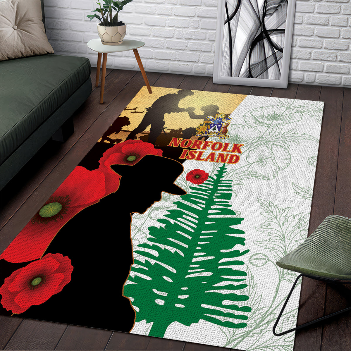 Norfolk Island ANZAC Day Area Rug Pine Tree With Poppies Lest We Forget LT14 White - Polynesian Pride