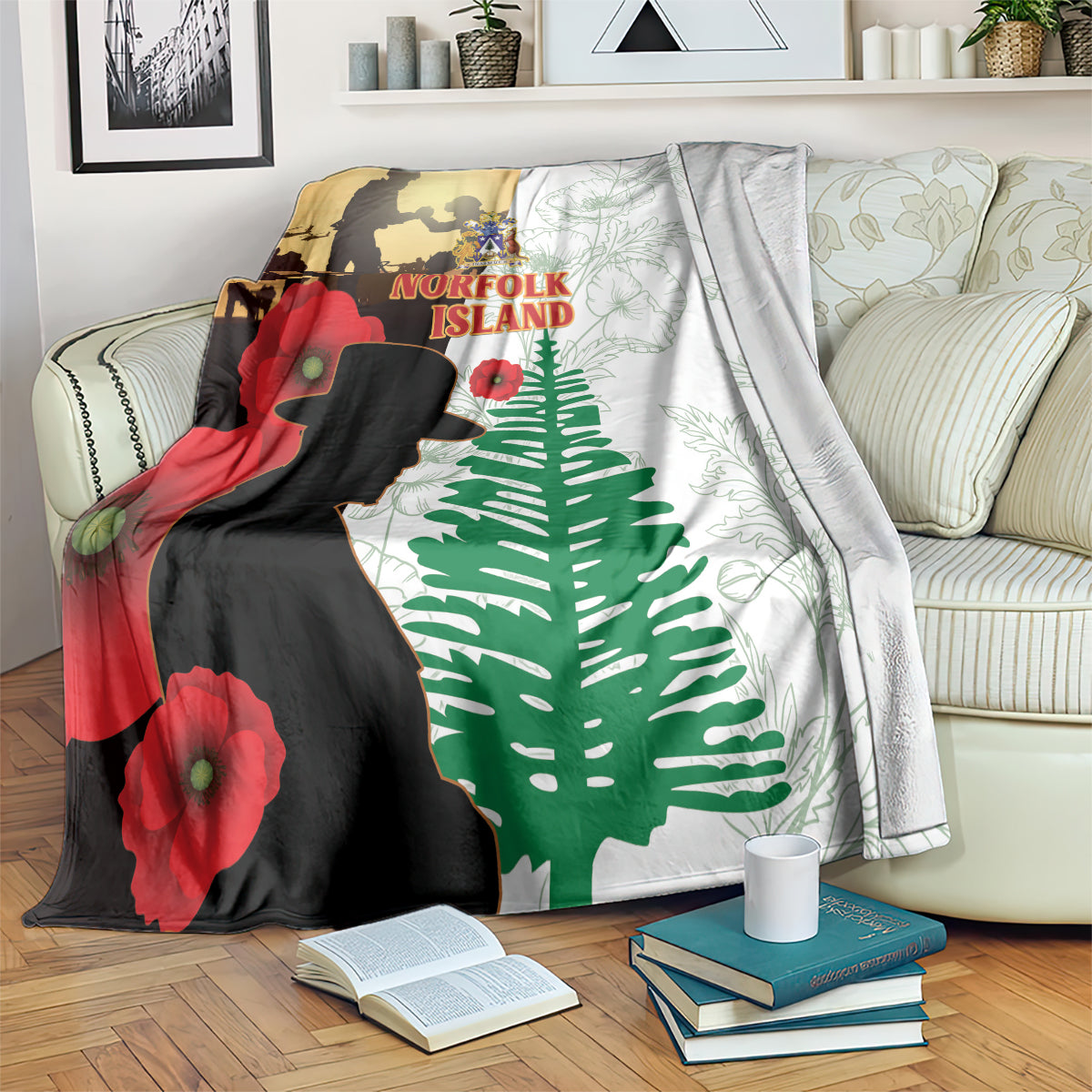 Norfolk Island ANZAC Day Blanket Pine Tree With Poppies Lest We Forget LT14 White - Polynesian Pride