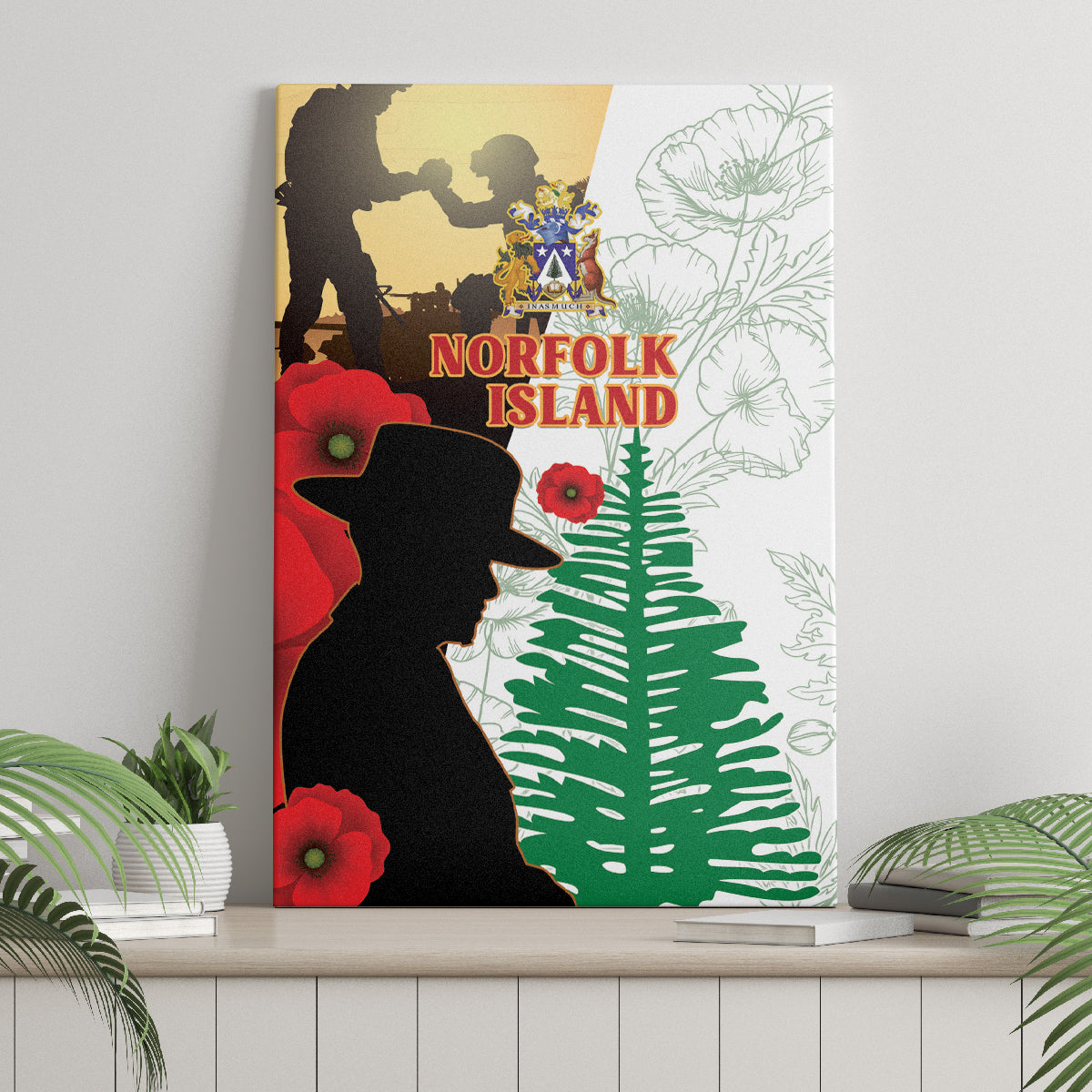 Norfolk Island ANZAC Day Canvas Wall Art Pine Tree With Poppies Lest We Forget LT14 - Polynesian Pride