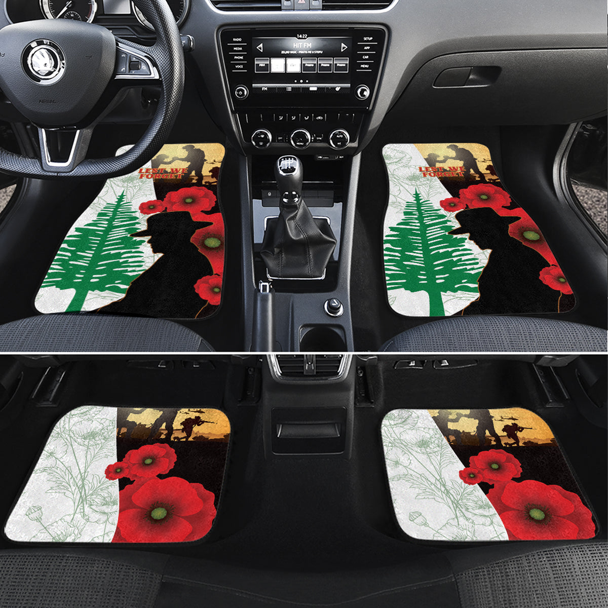 Norfolk Island ANZAC Day Car Mats Pine Tree With Poppies Lest We Forget LT14 Set 4pcs White - Polynesian Pride