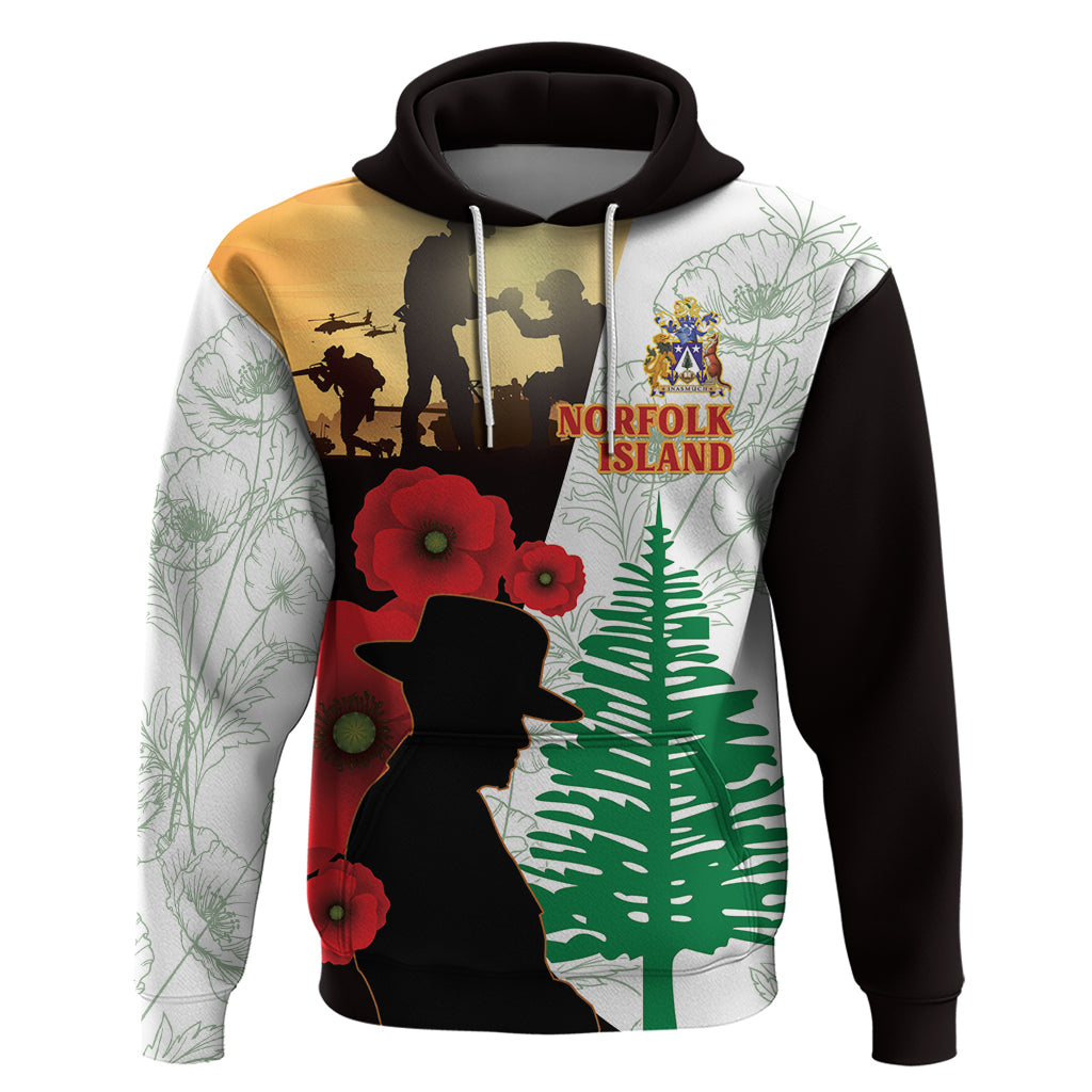 Norfolk Island ANZAC Day Hoodie Pine Tree With Poppies Lest We Forget LT14 Pullover Hoodie White - Polynesian Pride