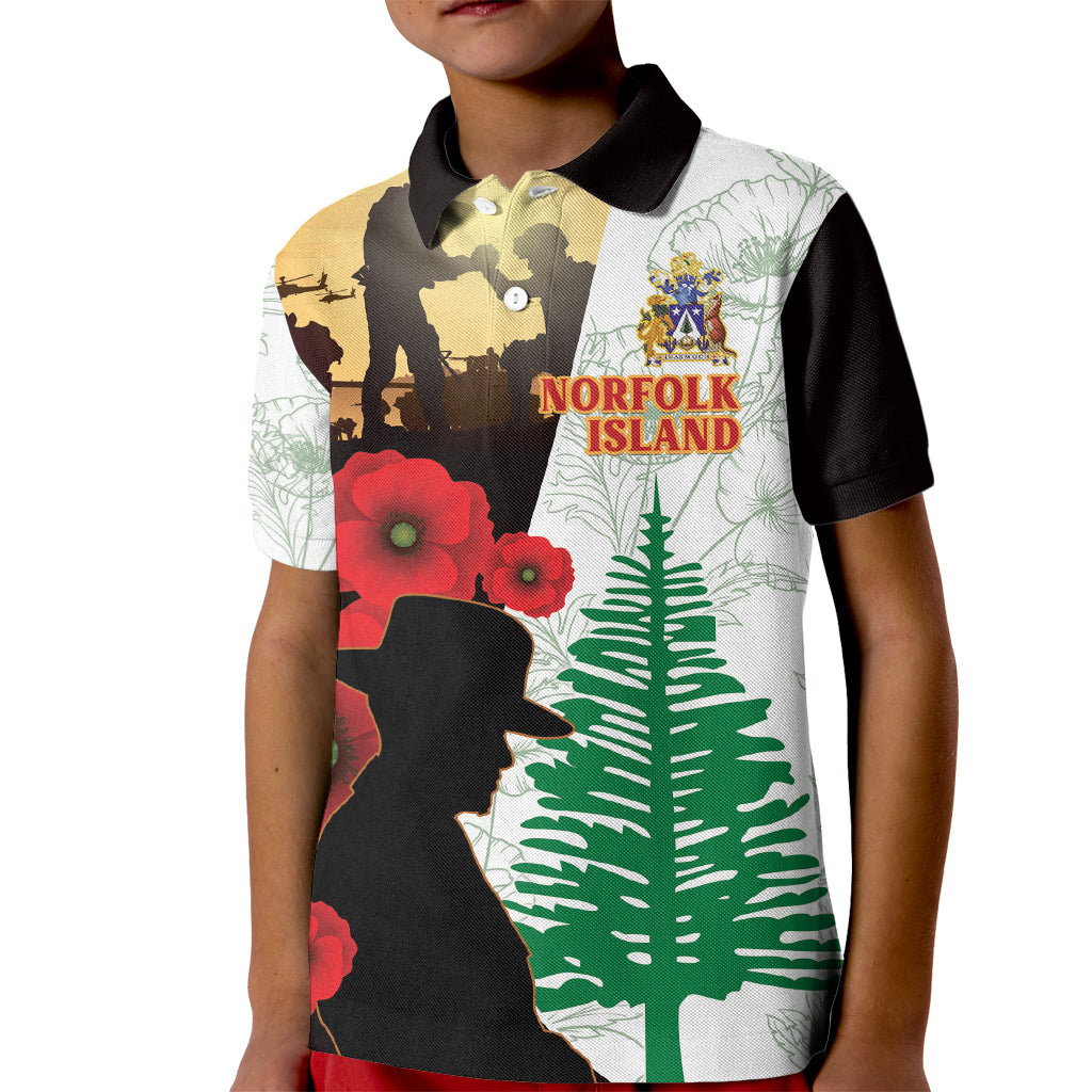 Norfolk Island ANZAC Day Kid Polo Shirt Pine Tree With Poppies Lest We Forget LT14 Kid White - Polynesian Pride
