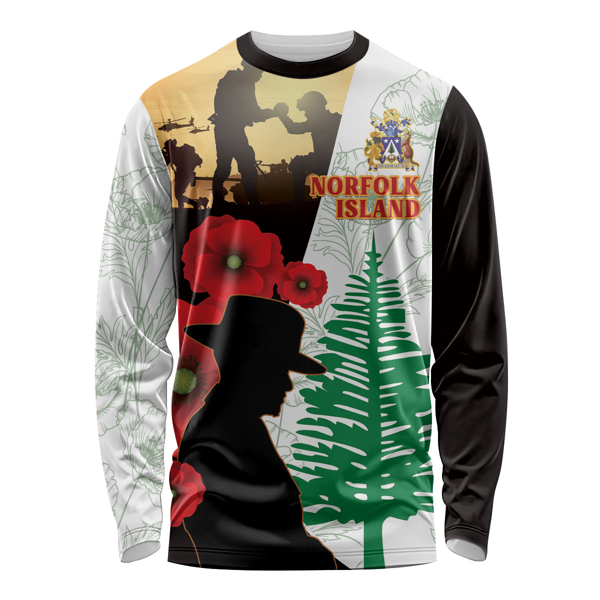 Norfolk Island ANZAC Day Long Sleeve Shirt Pine Tree With Poppies Lest We Forget LT14 Unisex White - Polynesian Pride