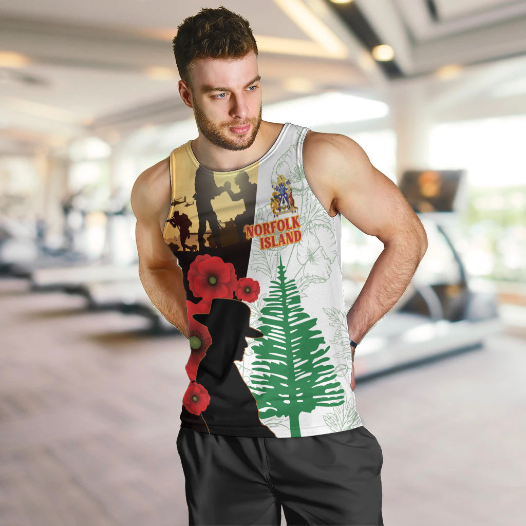 Norfolk Island ANZAC Day Men Tank Top Pine Tree With Poppies Lest We Forget LT14 White - Polynesian Pride