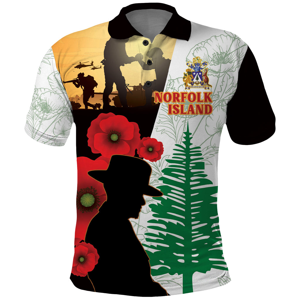 Norfolk Island ANZAC Day Polo Shirt Pine Tree With Poppies Lest We Forget LT14 White - Polynesian Pride