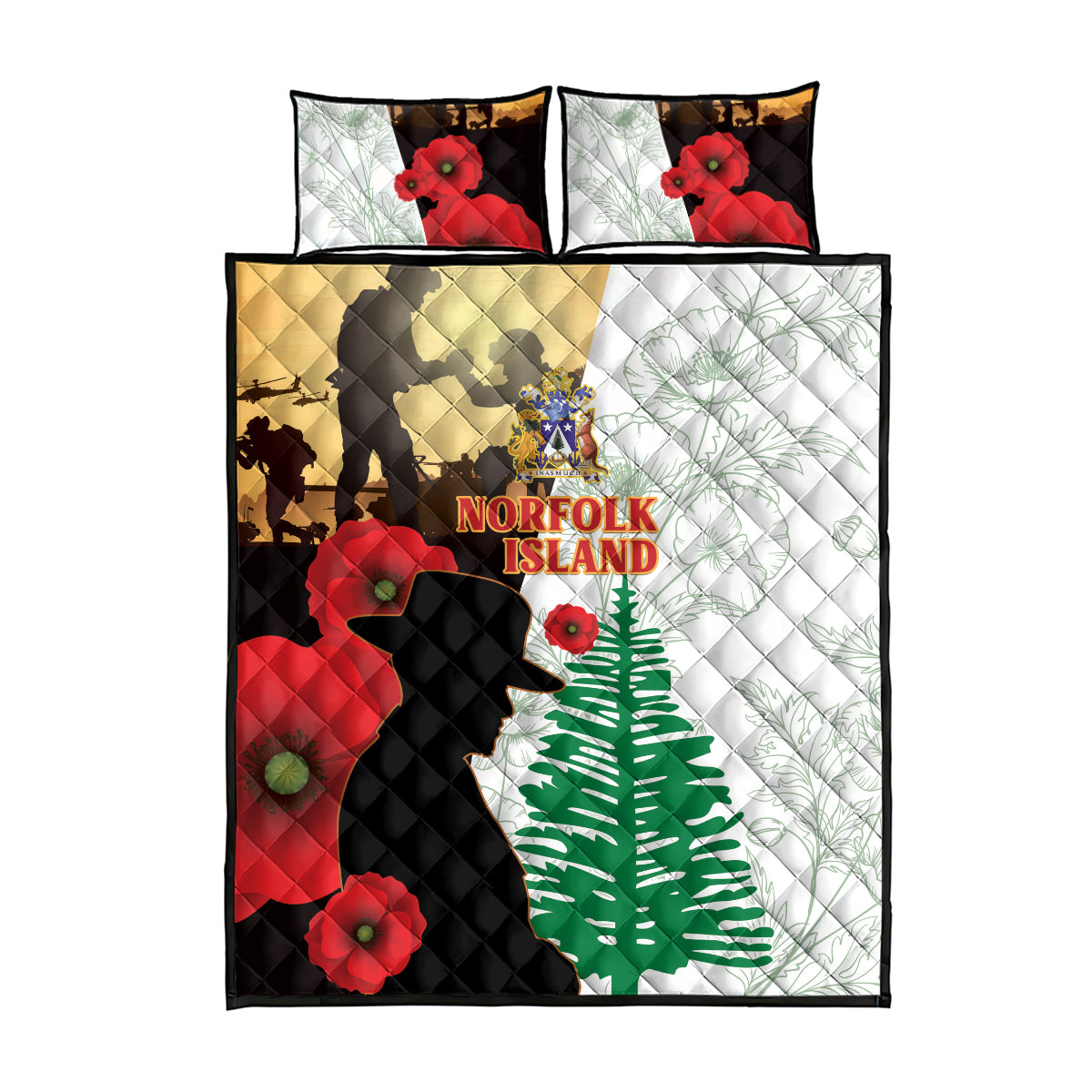 Norfolk Island ANZAC Day Quilt Bed Set Pine Tree With Poppies Lest We Forget LT14 - Polynesian Pride