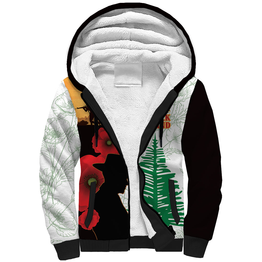 Norfolk Island ANZAC Day Sherpa Hoodie Pine Tree With Poppies Lest We Forget LT14 Unisex White - Polynesian Pride