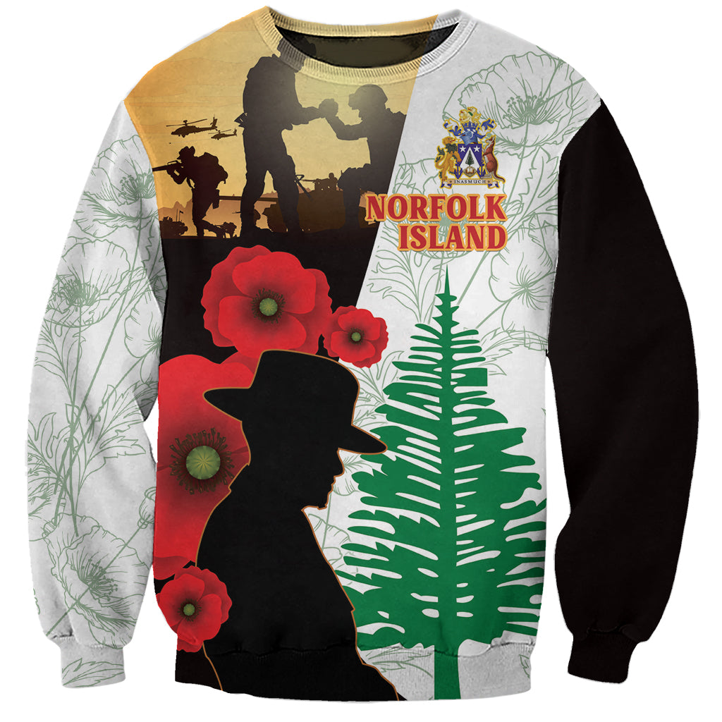 Norfolk Island ANZAC Day Sweatshirt Pine Tree With Poppies Lest We Forget LT14 Unisex White - Polynesian Pride