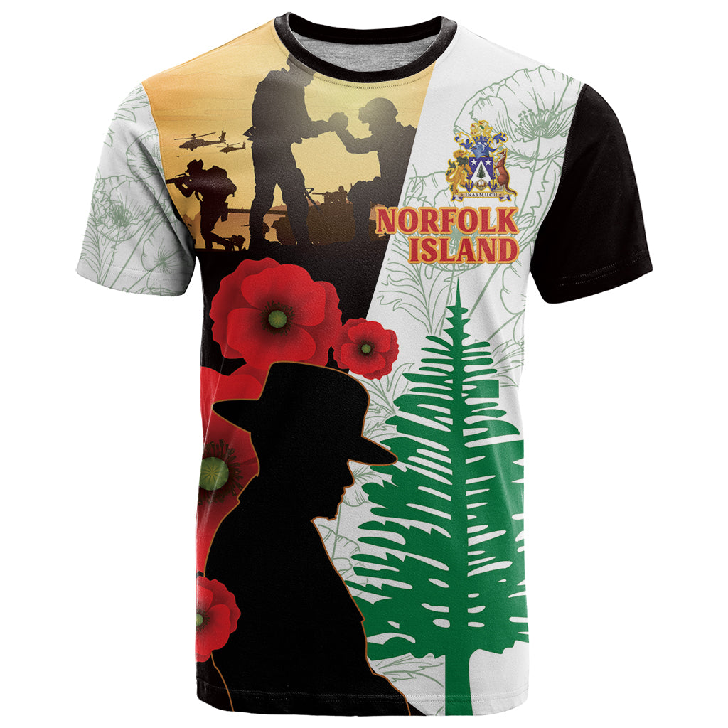 Norfolk Island ANZAC Day T Shirt Pine Tree With Poppies Lest We Forget LT14 White - Polynesian Pride