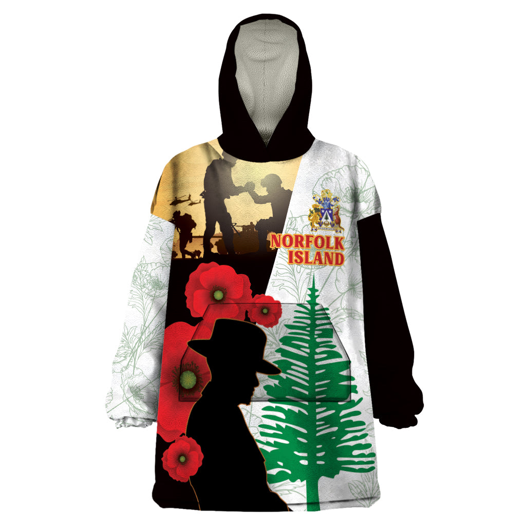 Norfolk Island ANZAC Day Wearable Blanket Hoodie Pine Tree With Poppies Lest We Forget LT14 One Size White - Polynesian Pride