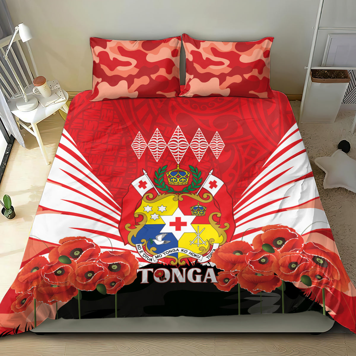 Tonga ANZAC Day Bedding Set Camouflage With Poppies Lest We Forget LT14 - Polynesian Pride