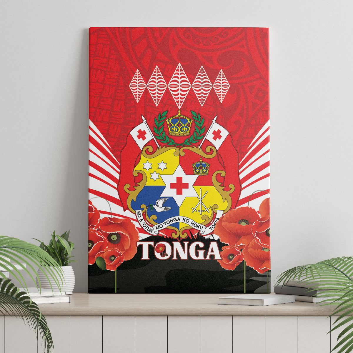 Tonga ANZAC Day Canvas Wall Art Camouflage With Poppies Lest We Forget LT14 - Polynesian Pride