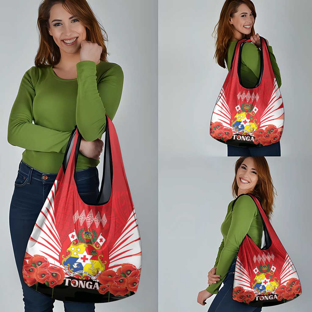 Tonga ANZAC Day Grocery Bag Camouflage With Poppies Lest We Forget