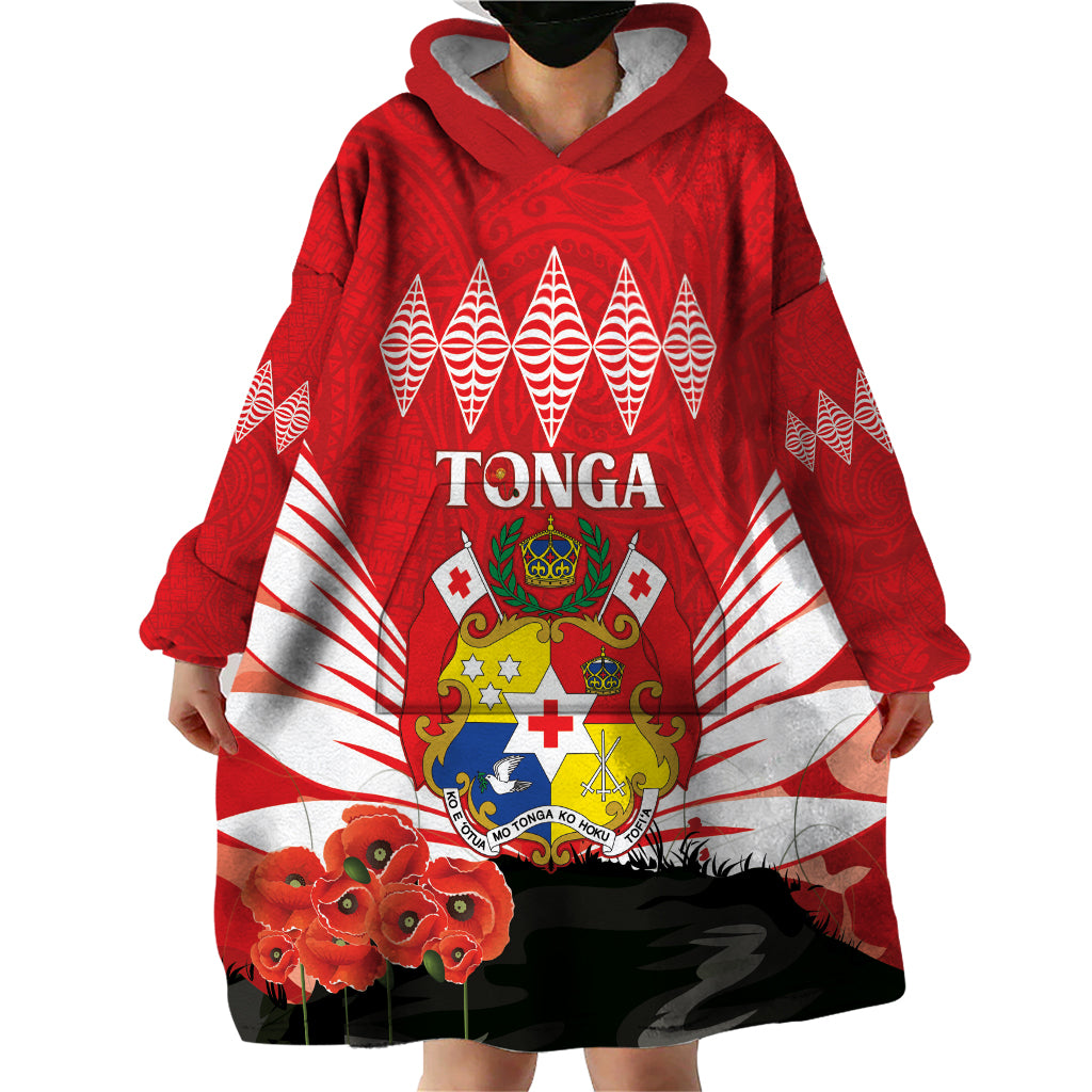 Tonga ANZAC Day Wearable Blanket Hoodie Camouflage With Poppies Lest We Forget LT14 - Polynesian Pride