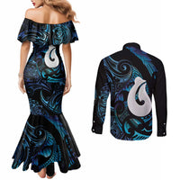 Hei Matau New Zealand Matariki Couples Matching Mermaid Dress and Long Sleeve Button Shirt NZ Fish Hook Maori Art