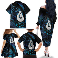 Hei Matau New Zealand Matariki Family Matching Off The Shoulder Long Sleeve Dress and Hawaiian Shirt NZ Fish Hook Maori Art