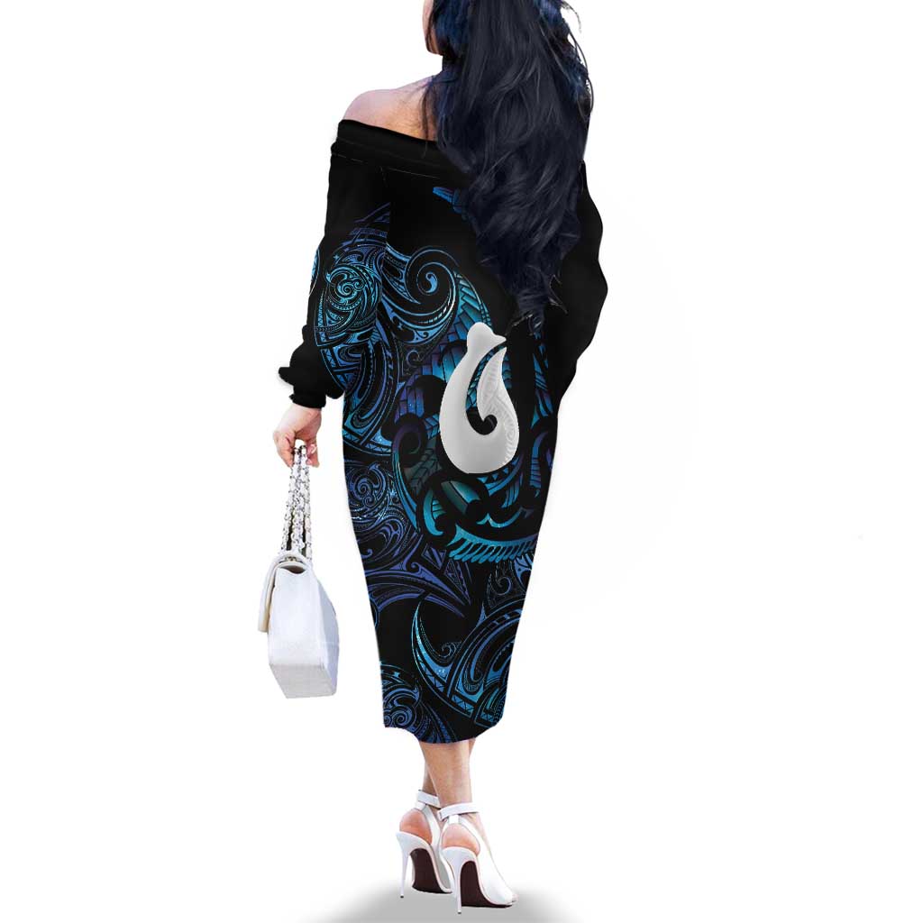 Hei Matau New Zealand Matariki Family Matching Off The Shoulder Long Sleeve Dress and Hawaiian Shirt NZ Fish Hook Maori Art
