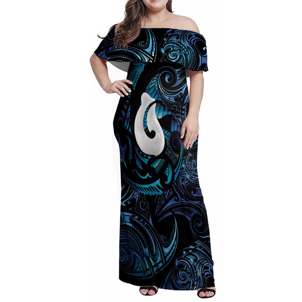 Hei Matau New Zealand Matariki Family Matching Off Shoulder Maxi Dress and Hawaiian Shirt NZ Fish Hook Maori Art