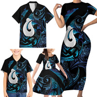 Hei Matau New Zealand Matariki Family Matching Short Sleeve Bodycon Dress and Hawaiian Shirt NZ Fish Hook Maori Art