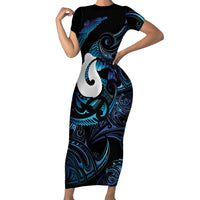 Hei Matau New Zealand Matariki Family Matching Short Sleeve Bodycon Dress and Hawaiian Shirt NZ Fish Hook Maori Art