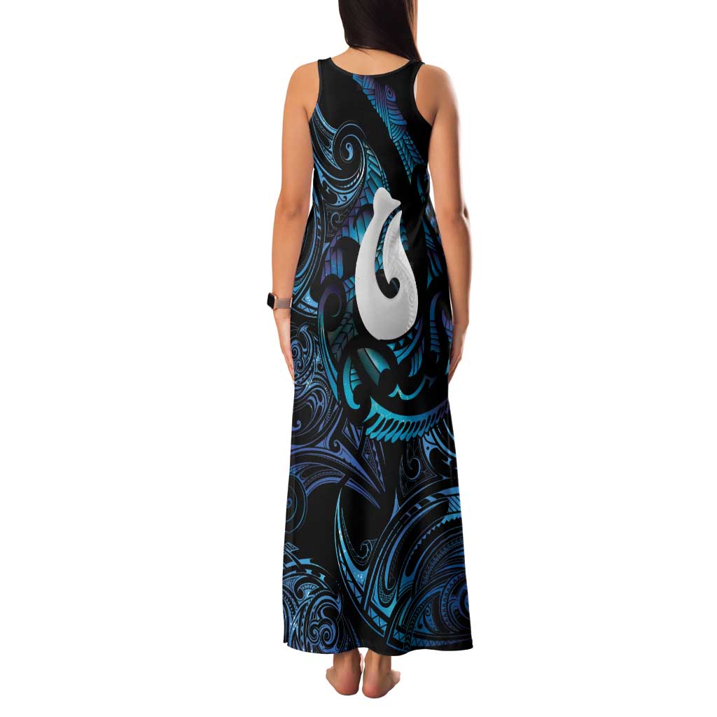 Hei Matau New Zealand Matariki Family Matching Tank Maxi Dress and Hawaiian Shirt NZ Fish Hook Maori Art