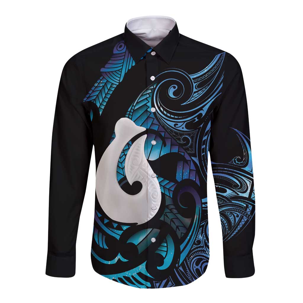 Hei Matau New Zealand Matariki Long Sleeve Button Shirt NZ Fish Hook Maori Art