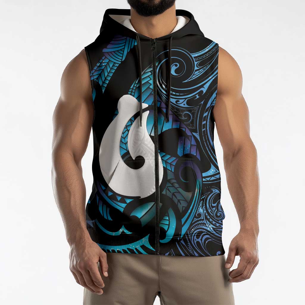 Hei Matau New Zealand Matariki Sleeveless Zip Hoodie NZ Fish Hook Maori Art