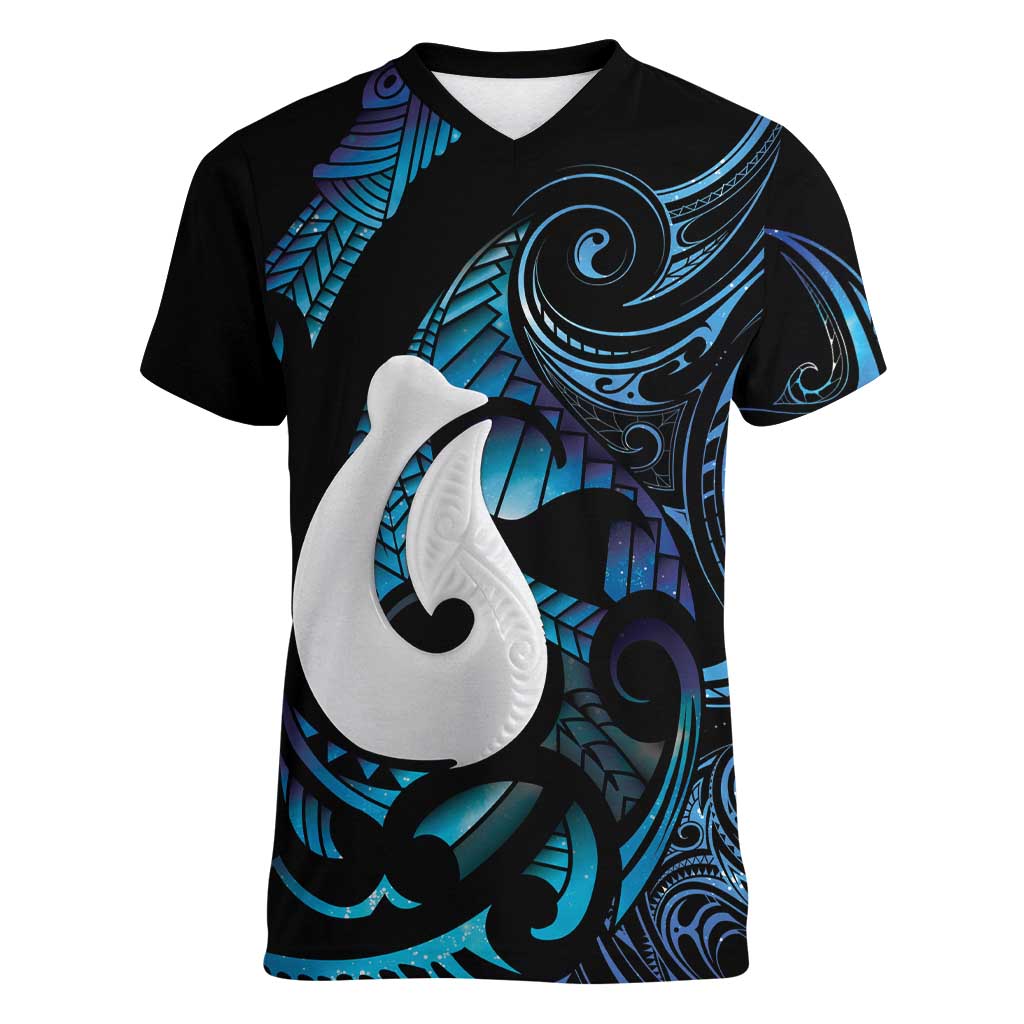 Hei Matau New Zealand Matariki Women V-Neck T-Shirt NZ Fish Hook Maori Art