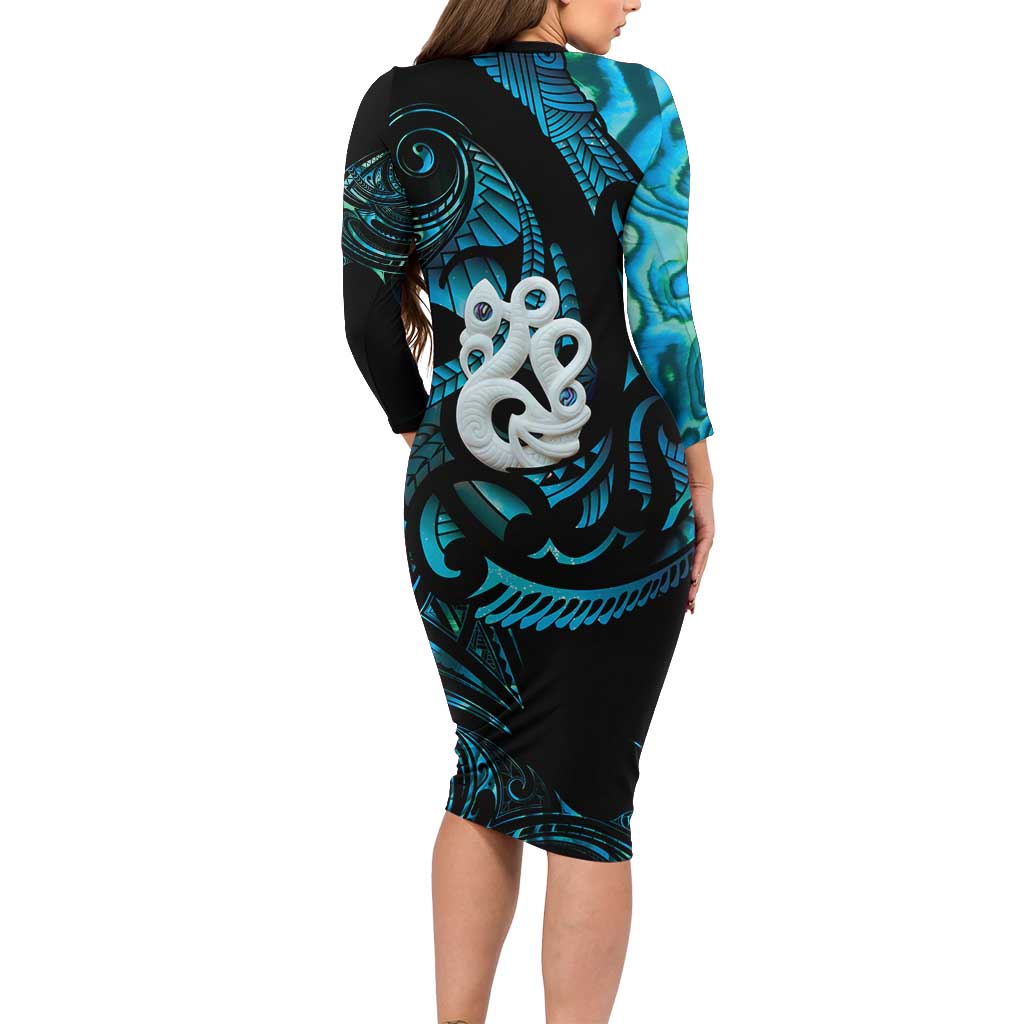 Manaia New Zealand Matariki Family Matching Long Sleeve Bodycon Dress and Hawaiian Shirt NZ Paua Shell Maori Art