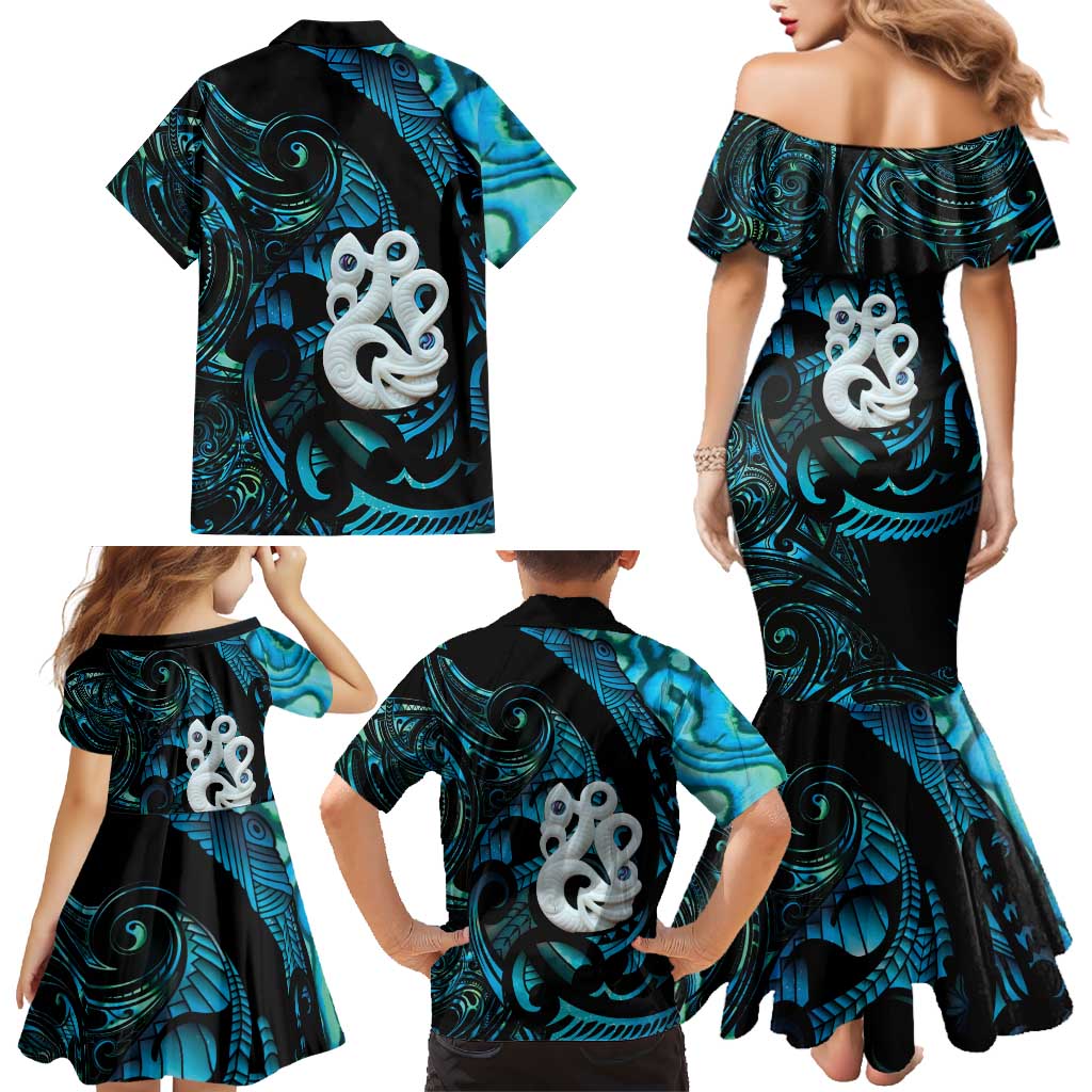 Manaia New Zealand Matariki Family Matching Mermaid Dress and Hawaiian Shirt NZ Paua Shell Maori Art