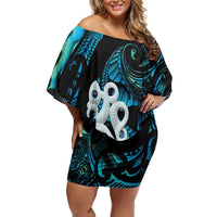 Manaia New Zealand Matariki Family Matching Off Shoulder Short Dress and Hawaiian Shirt NZ Paua Shell Maori Art