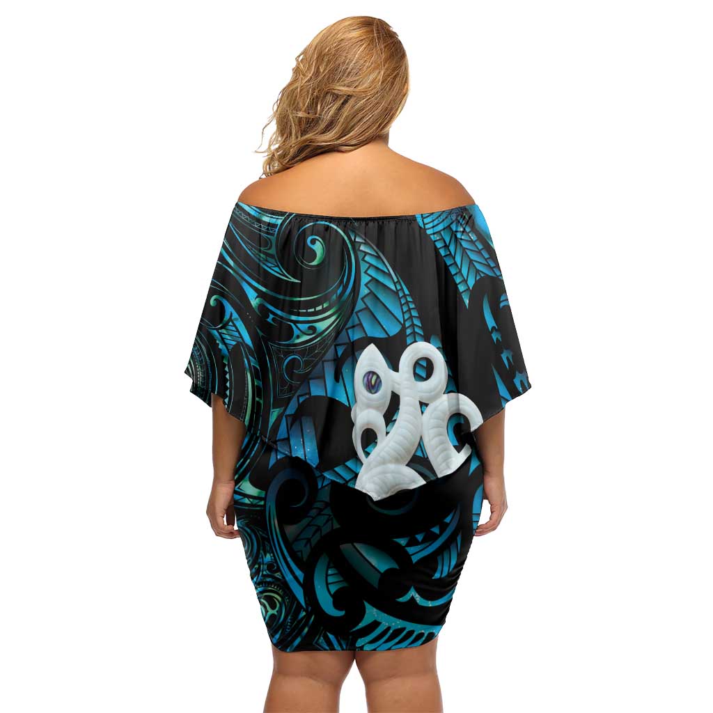 Manaia New Zealand Matariki Family Matching Off Shoulder Short Dress and Hawaiian Shirt NZ Paua Shell Maori Art