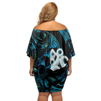 Manaia New Zealand Matariki Family Matching Off Shoulder Short Dress and Hawaiian Shirt NZ Paua Shell Maori Art