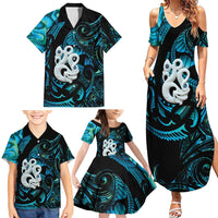 Manaia New Zealand Matariki Family Matching Summer Maxi Dress and Hawaiian Shirt NZ Paua Shell Maori Art