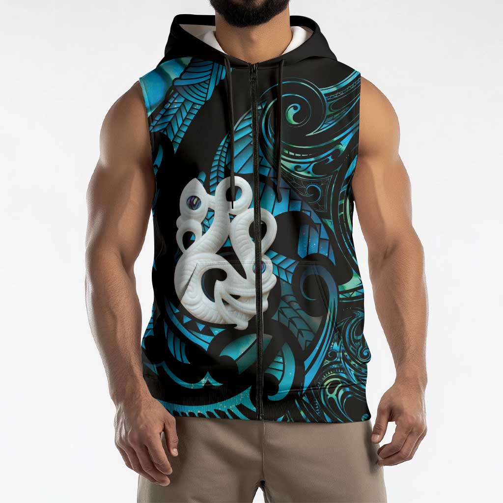 Manaia New Zealand Matariki Sleeveless Zip Hoodie NZ Paua Shell Maori Art