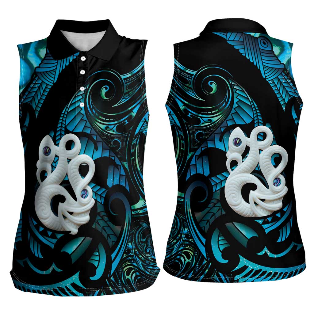 Manaia New Zealand Matariki Women Sleeveless Polo Shirt NZ Paua Shell Maori Art