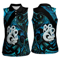 Manaia New Zealand Matariki Women Sleeveless Polo Shirt NZ Paua Shell Maori Art