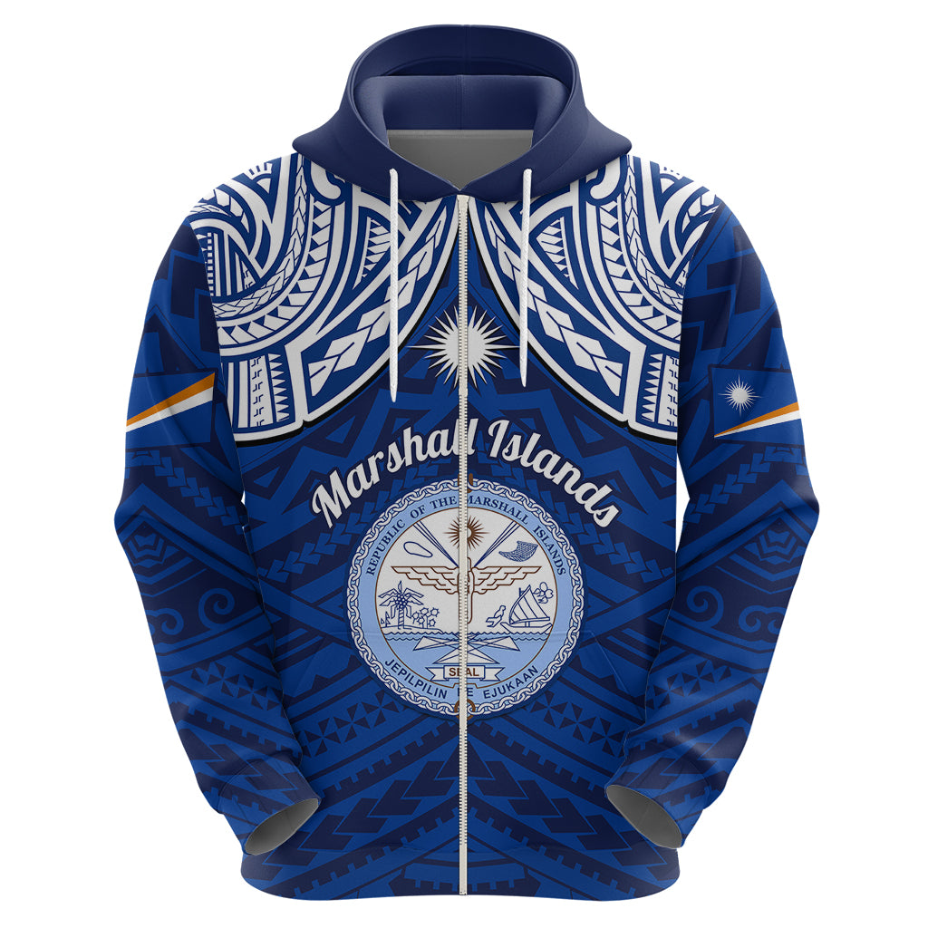 Marshall Islands Hoodie Blue Polynesian Tribal Mix Coat of Arms LT14 - Polynesian Pride