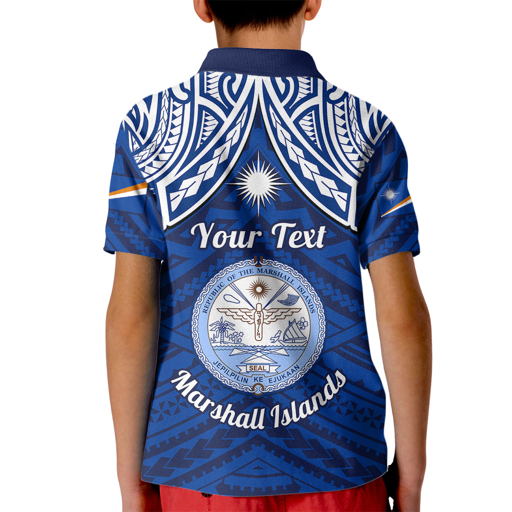 Personalised Marshall Islands Kid Polo Shirt Blue Polynesian Tribal Mix Coat Of Arms LT14 - Polynesian Pride