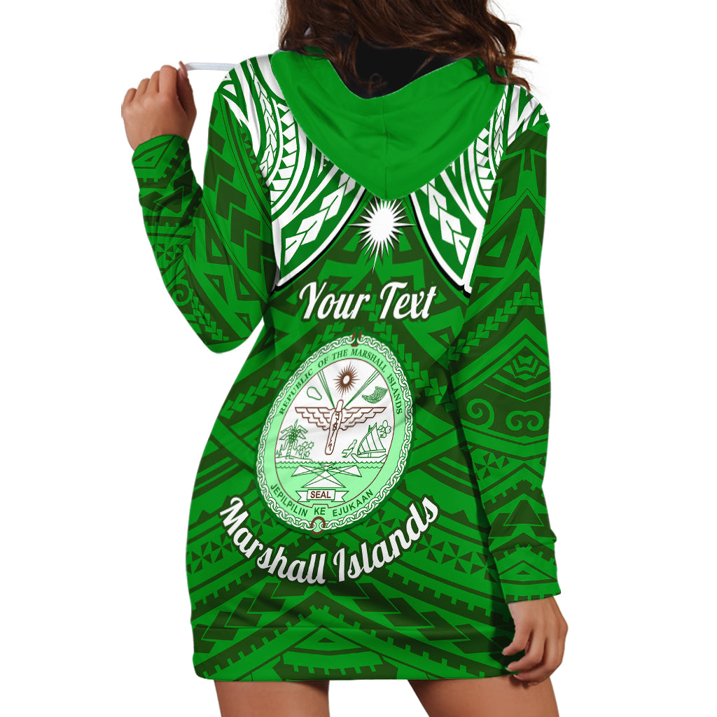 Personalised Marshall Islands Hoodie Dress Green Polynesian Tribal Mix Coat Of Arms LT14 - Polynesian Pride