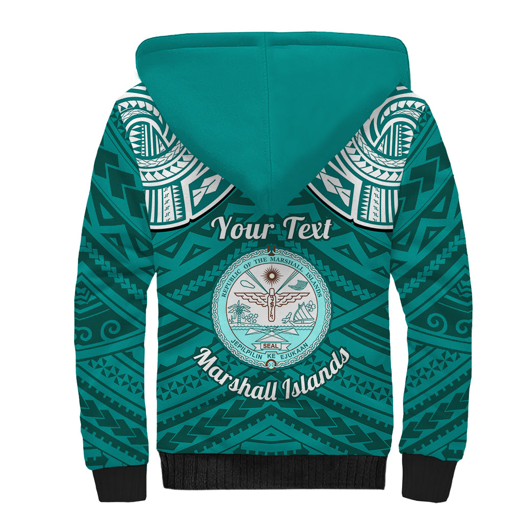 Personalised Marshall Islands Sherpa Hoodie Turquoise Polynesian Tribal Mix Coat Of Arms LT14 - Polynesian Pride