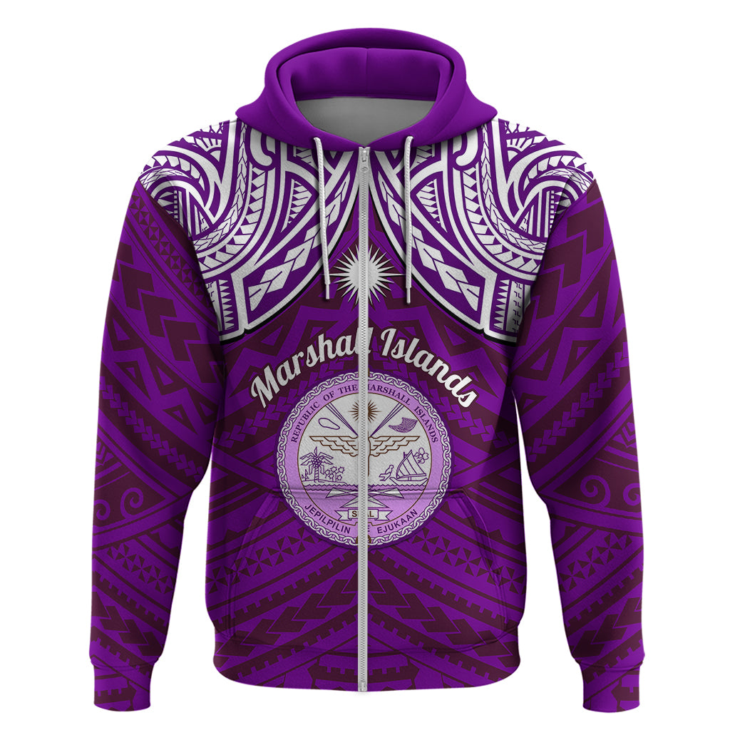 Custom Marshall Islands Hoodie Purple Polynesian Tribal Mix Coat of Arms LT14 Zip Hoodie Purple - Polynesian Pride